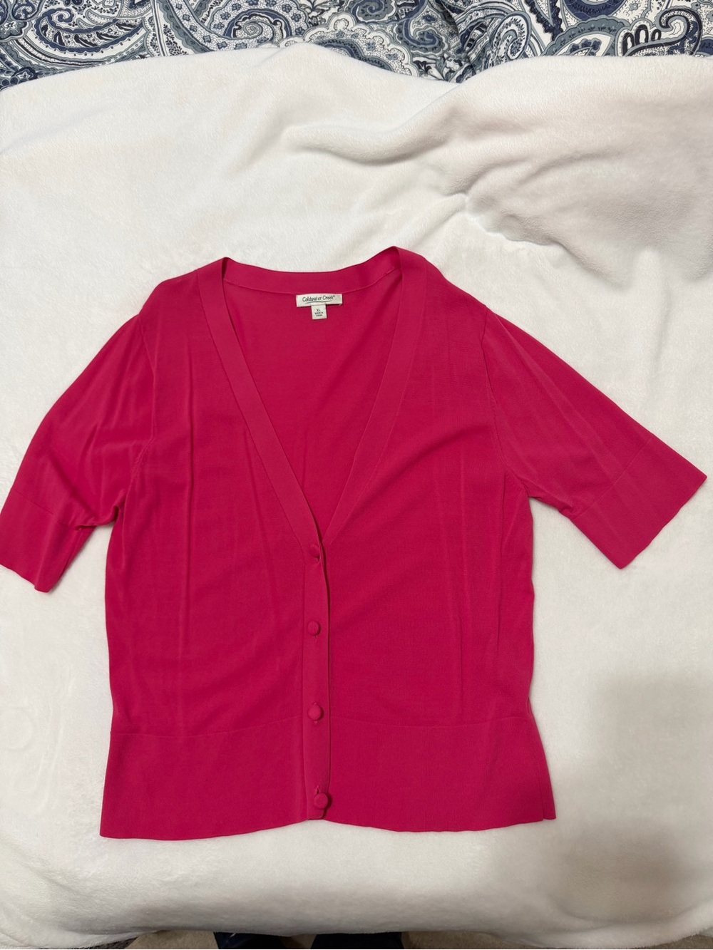 Fuchsia Pink Short Sleeve Cardigan, sz Large
